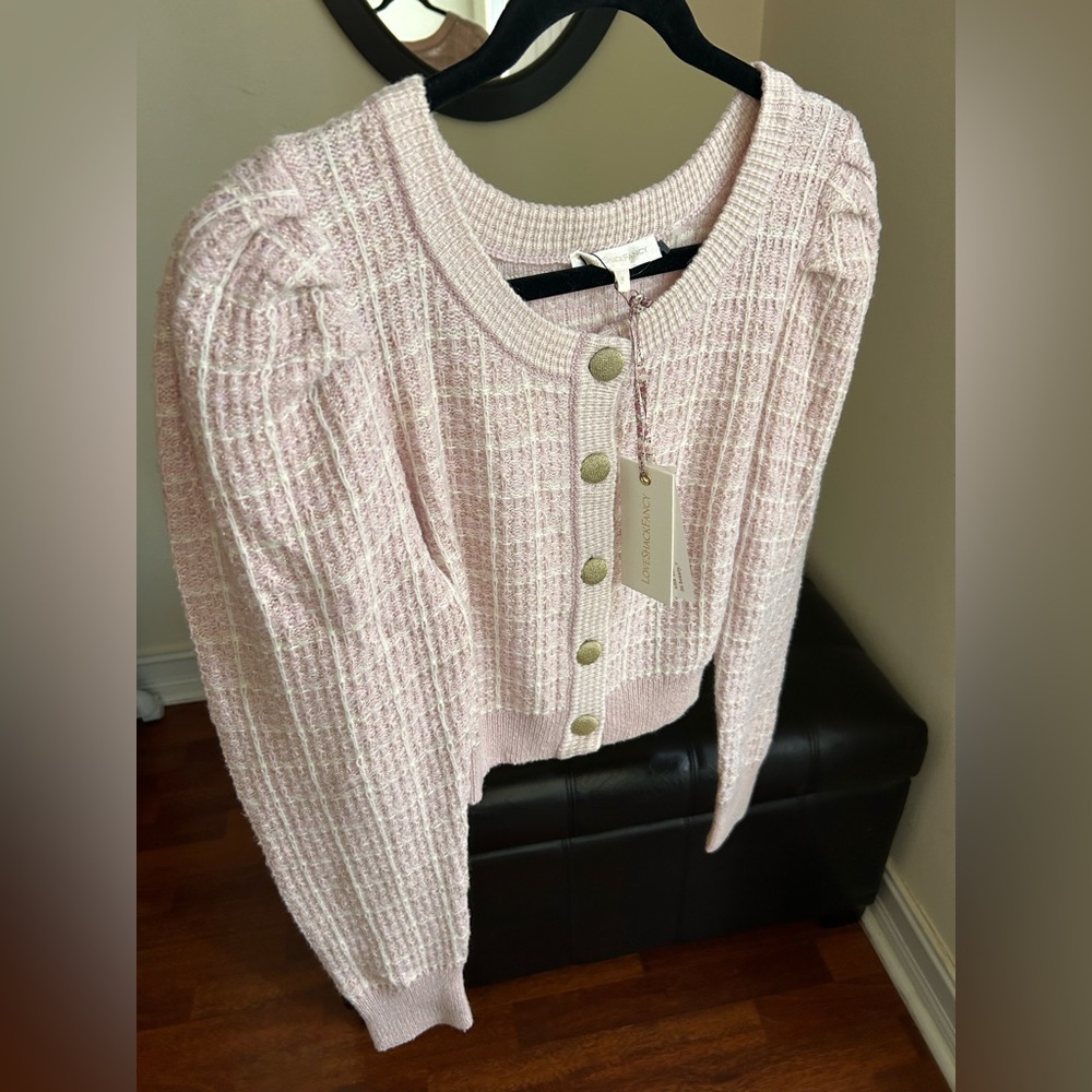 W/ Tags LoveShackFancy Daughter Checked Cropped Cardigan Sweater in Pink Winds M - Picture 17 of 17